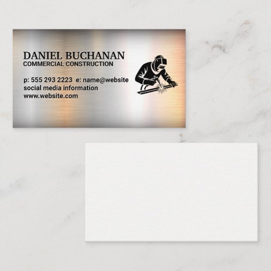 Welder Working on Steel | Metallic Background 名刺 (正面/裏面)