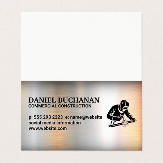 Welder Working on Steel | Metallic Background 名刺 (外部フラット)