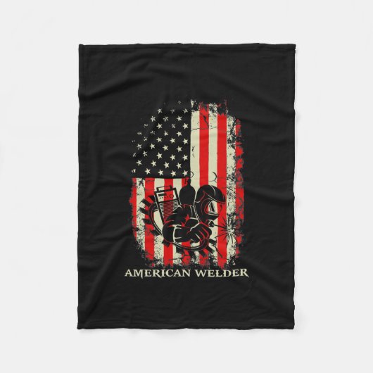 Welding Vintage Distressed American Flag フリースブランケット (正面)