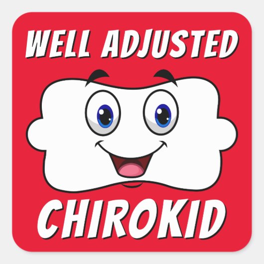 Well Adjusted ChiroKid Happy Spantebraカイロプラクティック スクエアシール (正面)
