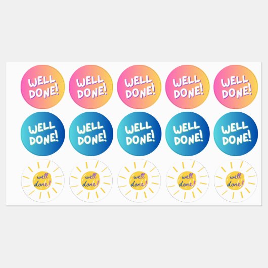 “Well Done!” Colorful Encouragement Sticker ラベル (シート)
