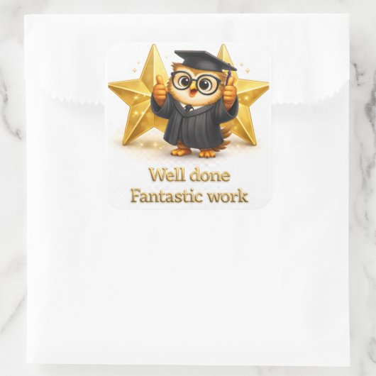 Well done, fantastic work graduation owl three gol スクエアシール (バッグ)