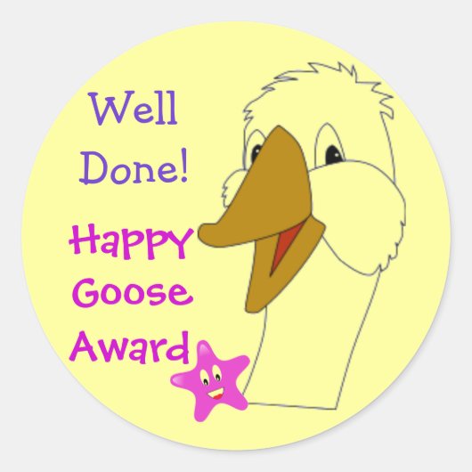 WELL DONE Happy Goose Kids HomeまたはSchool Award ラウンドシール (正面)