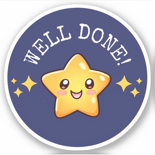 “Well Done” Motivationsaufkleber mit Kawaii Stern シール (正面)