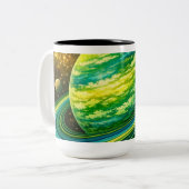 Well Rounded Green Planet with Rings ツートーンマグカップ (正面左)