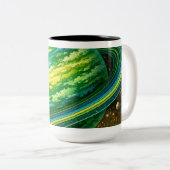 Well Rounded Green Planet with Rings ツートーンマグカップ (正面右)