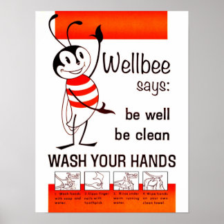 Wellbee CDC WASH YOUR HANDS Advertisement Poster ポスター