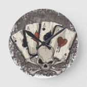 Wellcodaのエースのトランプのスカルのカジノ ラウンド壁時計 (正面)