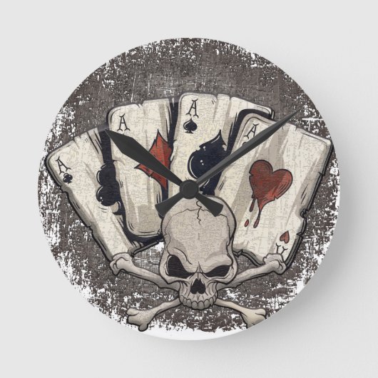 Wellcodaのエースのトランプのスカルのカジノ ラウンド壁時計 (正面)