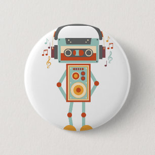 Wellcodaのロボット音楽テープDjのヘッドホーン 缶バッジ