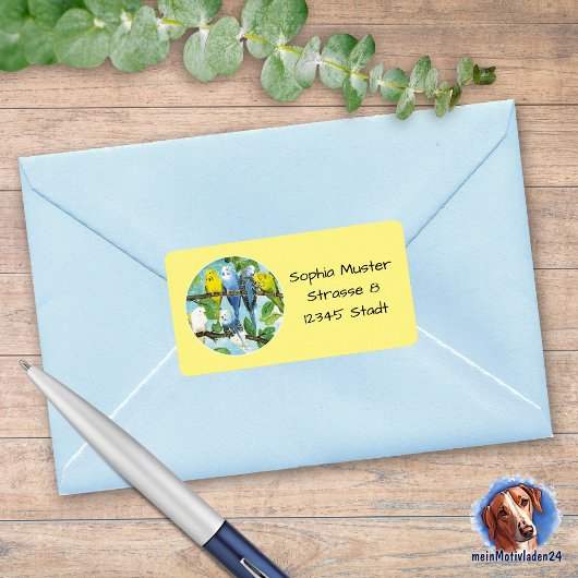 Wellensittiche - Aquarell-Design gelb | ラベル