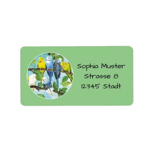 Wellensittiche - Aquarell-Design grün | ラベル (正面)