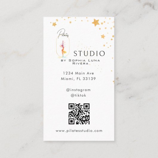 Wellness Yoga Beauty Studio Gold Stars QR Code 名刺 (裏面)