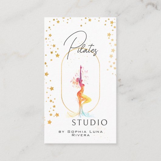 Wellness Yoga Beauty Studio Gold Stars QR Code 名刺 (正面)