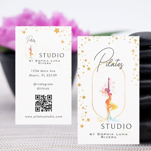 Wellness Yoga Beauty Studio Gold Stars QR Code 名刺