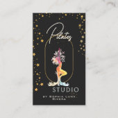 Wellness Yoga Studio Gold Stars Black QR Code 名刺 (正面)