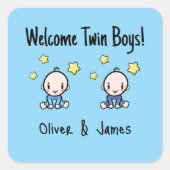 Welome Twin Boys!, Blue, Personalized Twin Babies スクエアシール (正面)