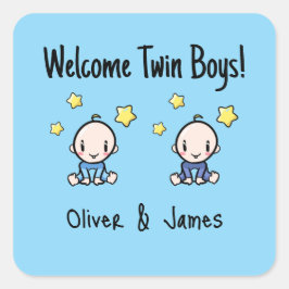 Welome Twin Boys!, Blue, Personalized Twin Babies  スクエアシール