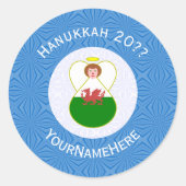 Welsh Angel Hanukkah Flag Personalized  ラウンドシール (正面)