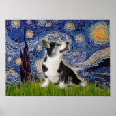 Welsh Corgi  Bi Black   Starry Night ポスター (正面)