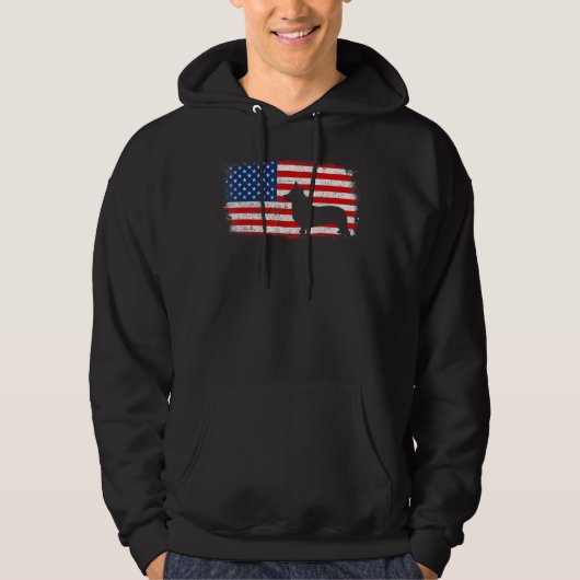 Welsh Corgi Cardigan Patriotic American Flag Vinta パーカ (正面)