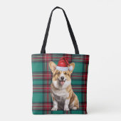 Welsh Corgi Christmas Dog Seasonal Green Plaid トートバッグ (裏面)