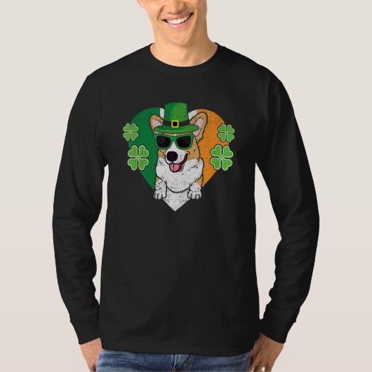 Welsh Corgi Dog Leprechaun Hat Irish Flag St Patri Tシャツ (正面)