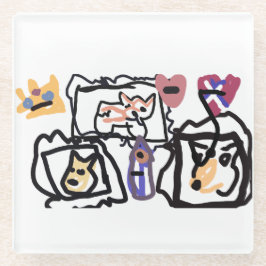 Welsh Corgi hearts  ガラスコースター