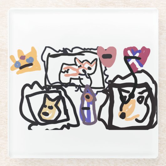 Welsh Corgi hearts  ガラスコースター (正面)