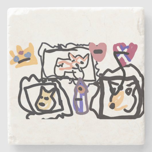 Welsh Corgi hearts  ストーンコースター (正面)