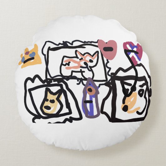 Welsh Corgi hearts  ラウンドクッション (正面)