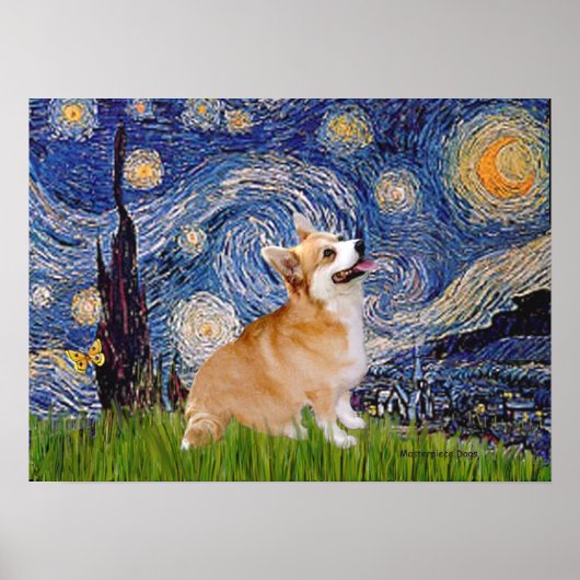 Welsh Corgi Pembroke -  Starry Night ポスター (正面)