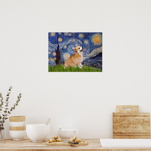 Welsh Corgi Pembroke -  Starry Night ポスター (キッチン)