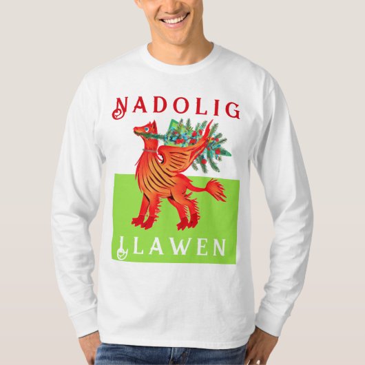 Welsh Red Dragonフレンドリー、テキストを追加するクリスマス Tシャツ (正面)