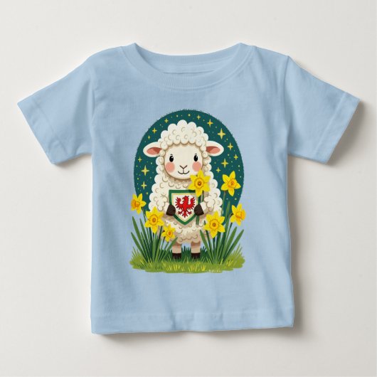 Welsh Spring Lamb Cute St Davids Day Design ベビーTシャツ (正面)