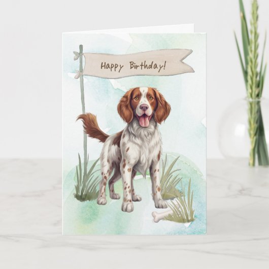 Welsh Springer Spaniel Dog Under Birthday Sign カード (正面)