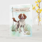 Welsh Springer Spaniel Dog Under Birthday Sign カード (黄色い花)
