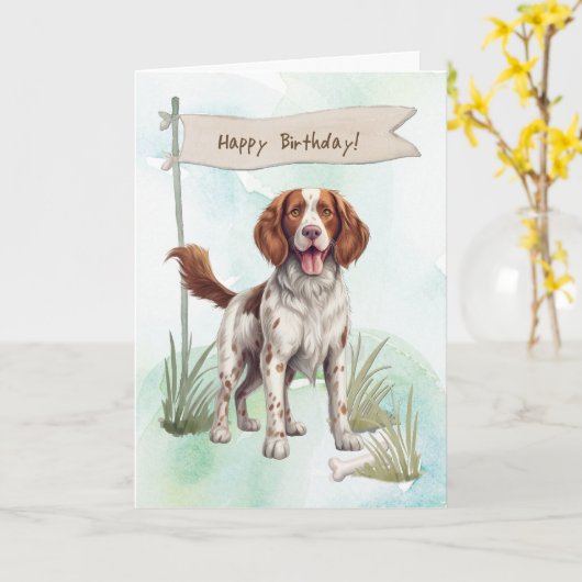 Welsh Springer Spaniel Dog Under Birthday Sign カード (黄色い花)
