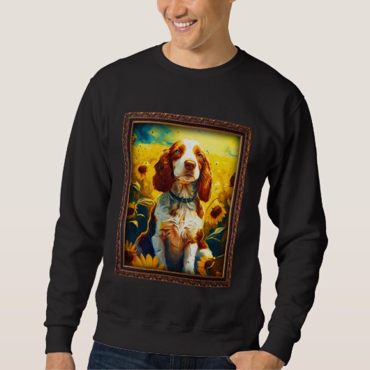 Welsh Springer Spaniel Painting Sunflower Flower M スウェットシャツ (正面)