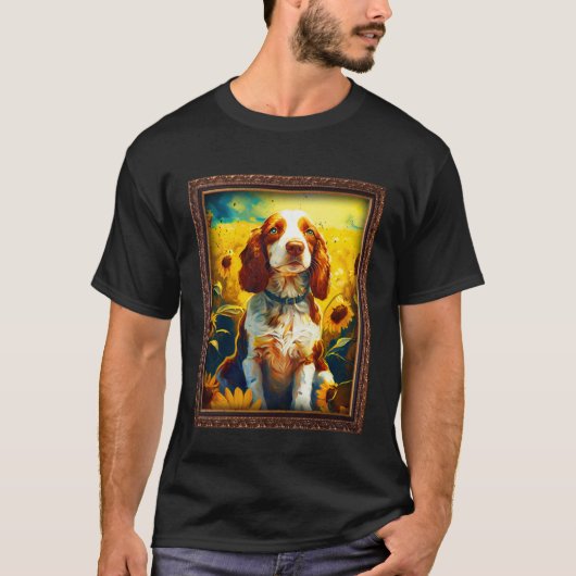 Welsh Springer Spaniel Painting Sunflower Flower M Tシャツ (正面)
