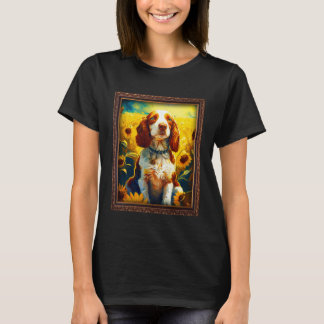 Welsh Springer Spaniel Painting Sunflower Flower M Tシャツ