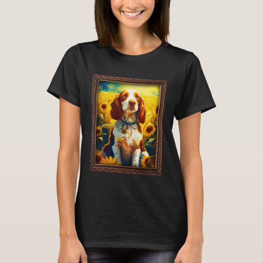Welsh Springer Spaniel Painting Sunflower Flower M Tシャツ (正面)