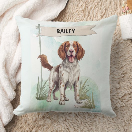 Welsh Springer Spaniel Watercolor Personalized Dog クッション (ブランケット)