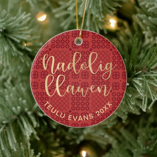 Welsh Tapestry毛布パターン、Carthen Nadolig Ce セラミックオーナメント (ツリー)