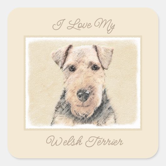 Welsh Terrier 絵画's – かわいいオリジナルドッグアートスクー スクエアシール (正面)