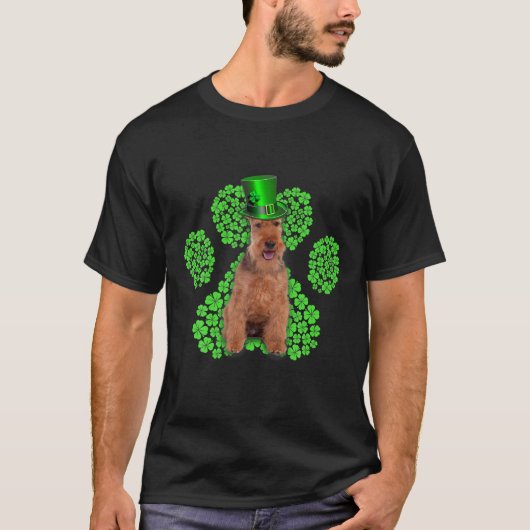 Welsh Terrier Shamrock Paw Clovers St Patrick's Da Tシャツ (正面)