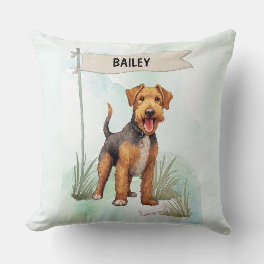 Welsh Terrier Watercolor Personalized Dog クッション (正面)