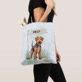Welsh Terrier Watercolor Personalized Dog トートバッグ (クローズアップ)