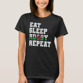 Welsh Wales Eat Sleep Rugby Repeat Tシャツ (正面)