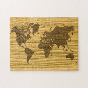 Wengeおよび切れ間のカシの世界地図 ジグソーパズル